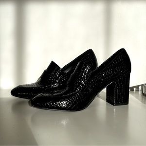 E8 By MIISTA Linnea black leather croc block heeled shoes